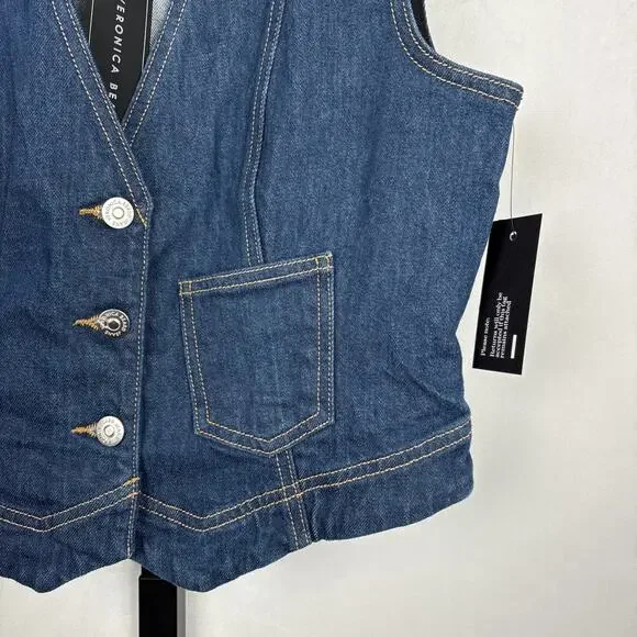 NEW Veronica Beard Valeria Vest Women's Small Blue Denim Buttons Country Cowgirl - Picture 4 of 10
